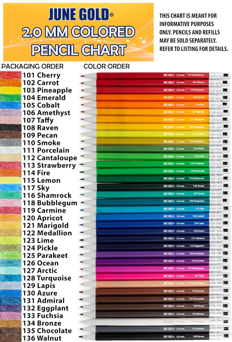 June Gold 36 Orange (Carrot #102) Colored 2.0 mm Lead Refills, Bold Thickness for Heavy Use, Break Resistant with a Convenient Dispenser - Image 5